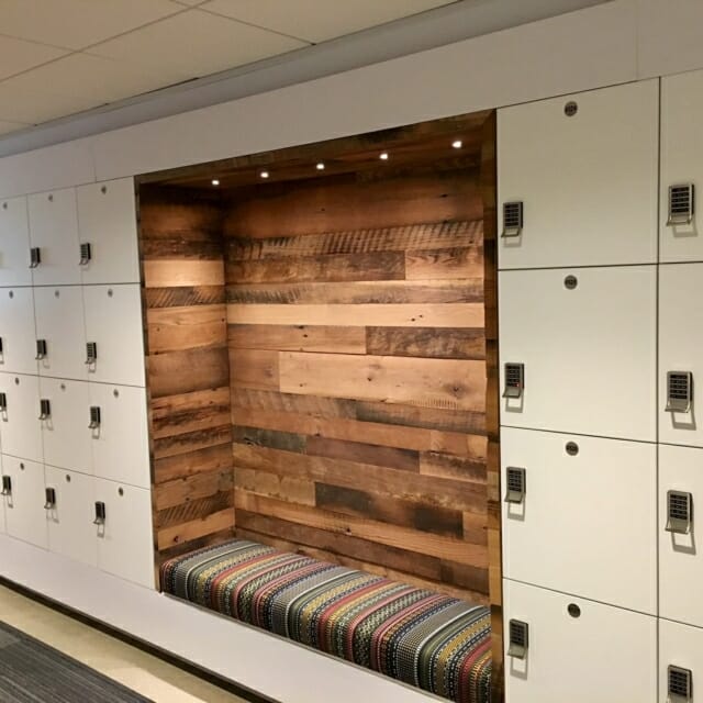 Integrated Seating with Day Use Lockers Hamilton Casework