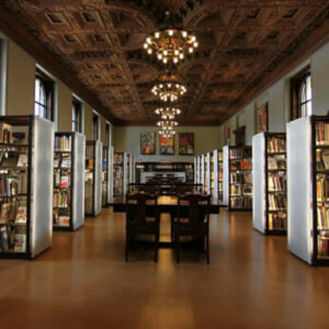 Renovated St. Louis Library with library shelving, lighting and acrylic end-panels