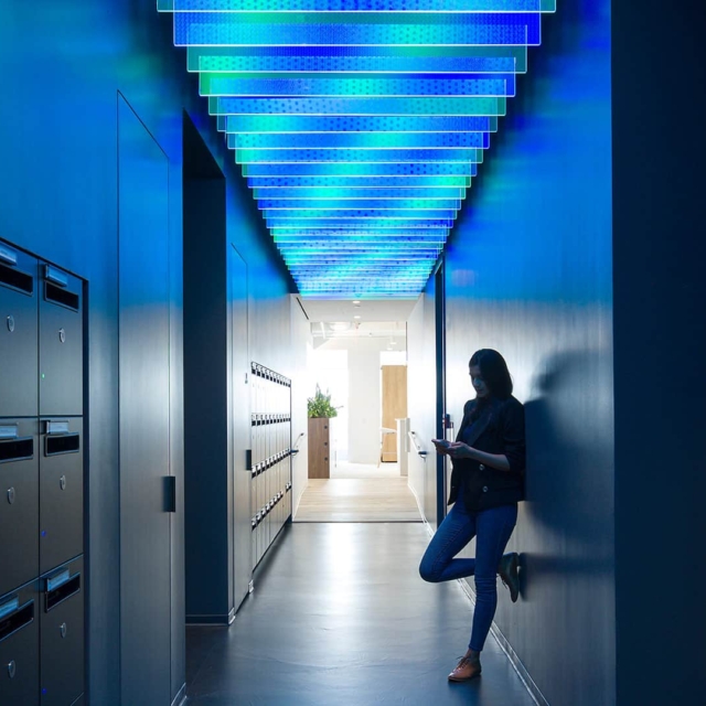 Black laminate workplace smart lockers