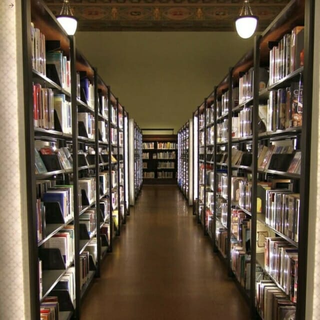 St. Louis Library with lighted library shelving